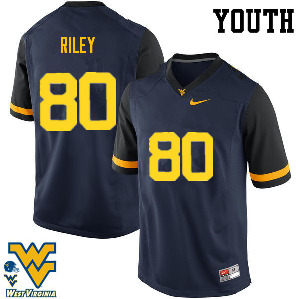 NCAA Youth Chase Riley West Virginia Mountaineers Navy #80 Nike Stitched Football College Authentic Jersey OT23Z46HU